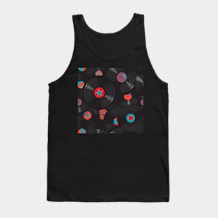 Vinyl records disc collection. Seamless pattern. Tank Top
